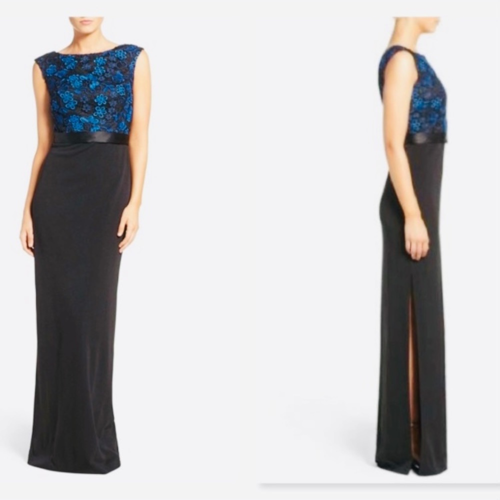 Aidan Mattox floral lace bodice sleeveless long gown - Picture 3 of 9